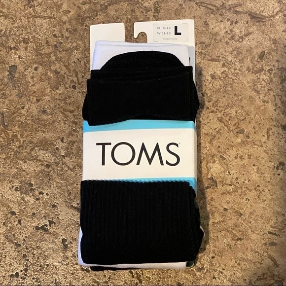 NWT~TOMS 3 Assorted Crew Socks Size Large-Unisex - Picture 2 of 5